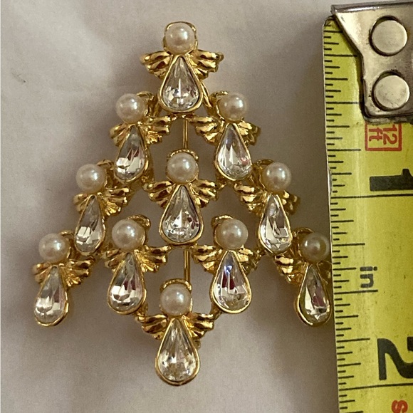 VTG Angel Tree Brooch pearl goldtone - Picture 6 of 8